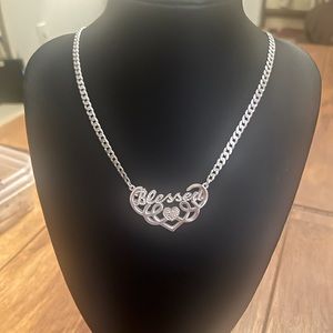 Sterling silver BLESSED custom made 3D statement  necklace 18in…..